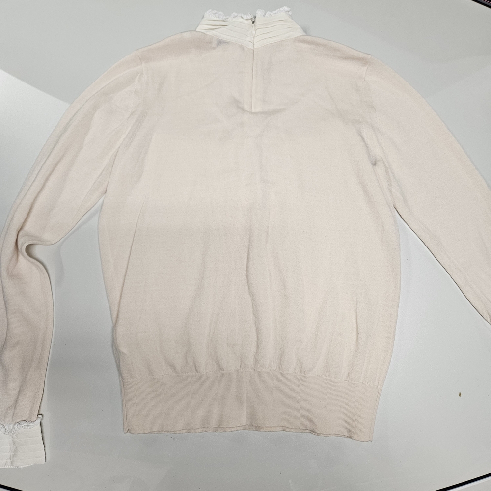sandro Paris classic cream long sleeve top with silk collar and cuffs